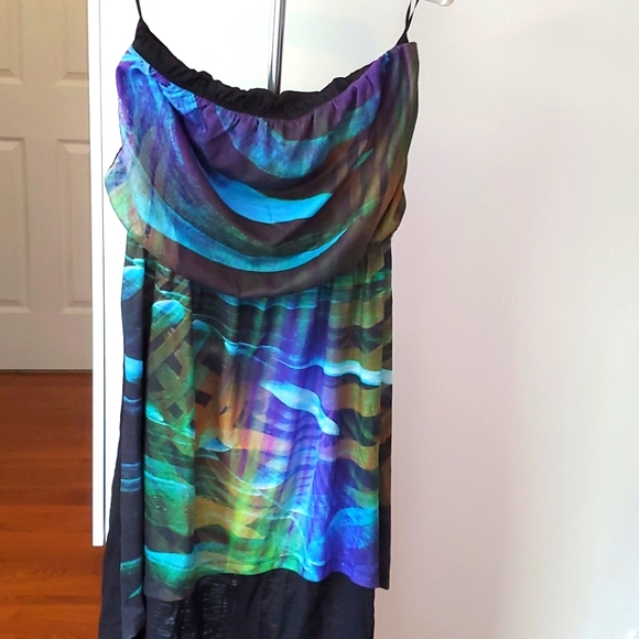 Express medium new strapless summer dress. Black purple blue ocean colors.s1 - Picture 1 of 3